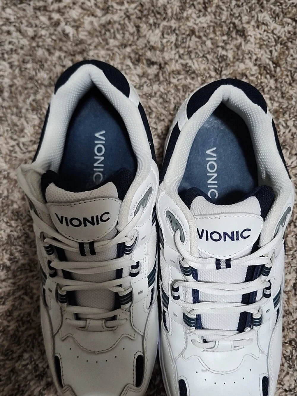 Vionic Men’s Classic Walker Leather Orthotic Sneakers White Navy Comfort Size 11